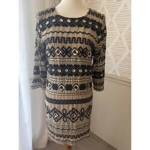 Chelsea & Violet Women’s Large Tan, Black and Soft Gold Sequin Shift Dress
